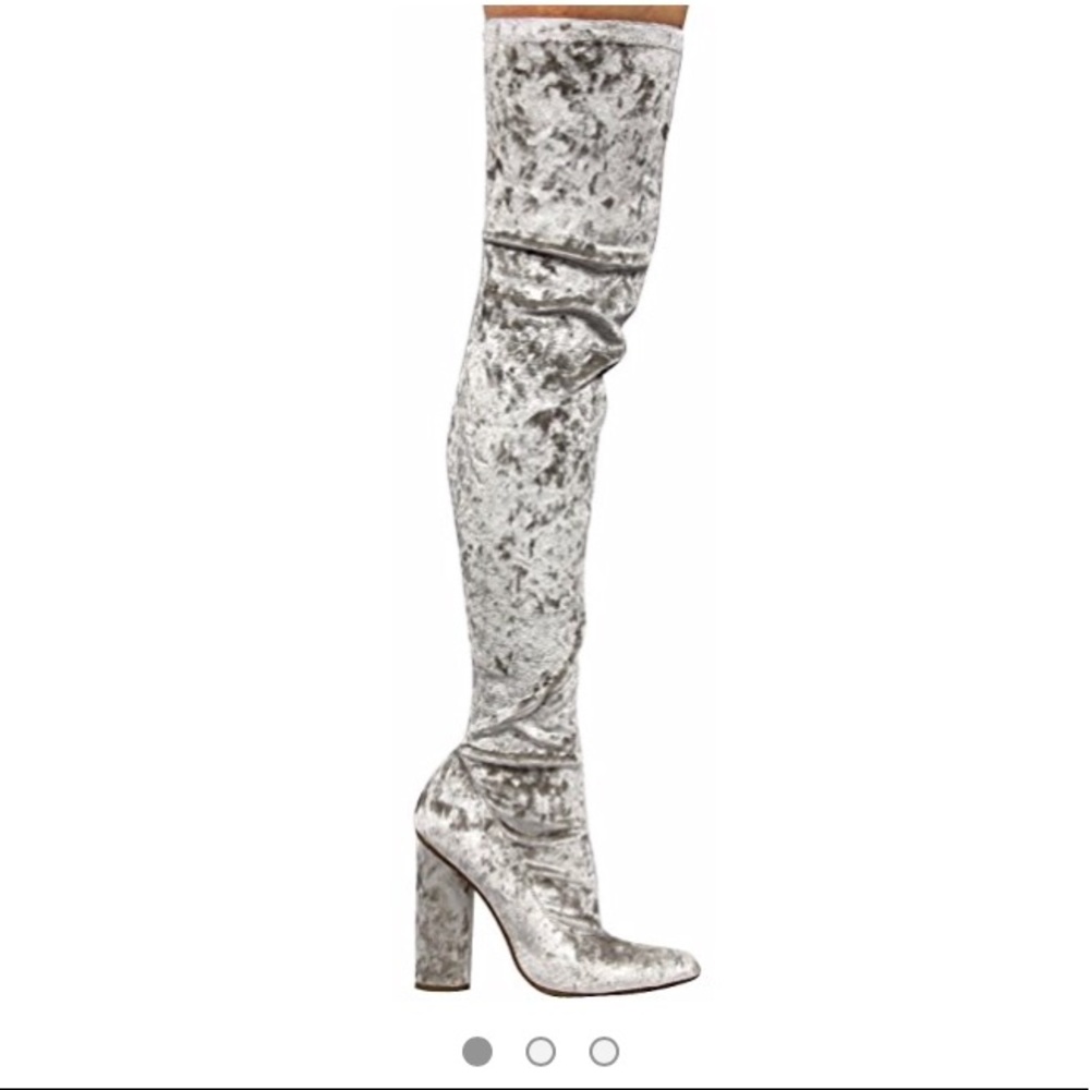 Velvet, Silver, Heeled, Thigh High Boots